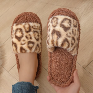 Faux Fur Open Toe Indoor Custom Home <b>Fluffy</b> Leopard Print Slippers Women <b>Fluffy</b> Cotton Slippers - Product Image 4