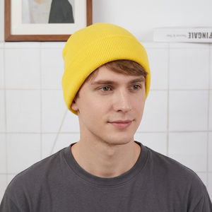 Unisex Solid Color Beanie Hat With Contrast Cuff Knitted Winter Cap For Adults Casual Wear 56-58CM - Product Image 2