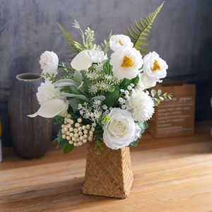 Bouquet de fleurs artificielles CallaFloral, rose blanche, calla, lys, fougère, décoration d'intérieur, arrangement de mariage, tissu en PU plastique CF01455 - Product Image 1