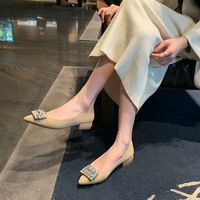 Chaussures à talon épais et bout pointu pour femme B2001-2, tailles 35-45, avec strass, à enfiler, pour soirée, élégantes, décontractées et quotidiennes