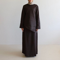 Ensemble 2 pièces minimaliste personnalisé pour femmes, haut asymétrique élégant et jupe, robe musulmane, mode islamique modeste, costume aspect lin