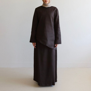 Set Minimalista Personalizzato in 2 Pezzi per Donne, Elegante <span class=keywords><strong>Top</strong></span> <span class=keywords><strong>Asimmetrico</strong></span> e Gonna, Abito Musulmano Modesto, Moda Islamica, Completo Effetto Lino - Product Image 1