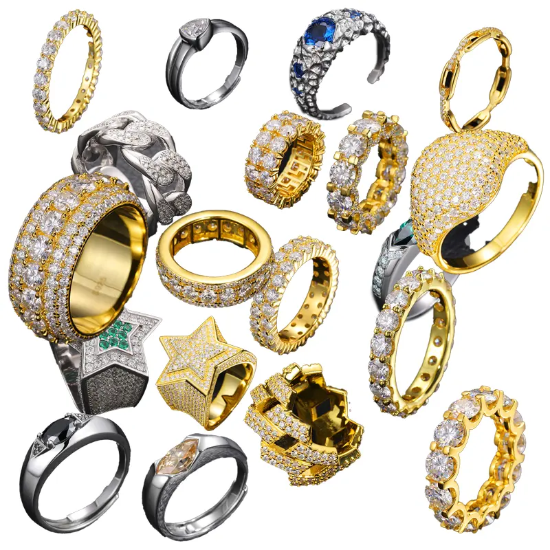 Ювелирные изделия со льдом в стиле хип-хоп кубинское кольцо с золотым покрытием 925 стерлингового серебра VVS Moissanite кольцо на палец для мужчин