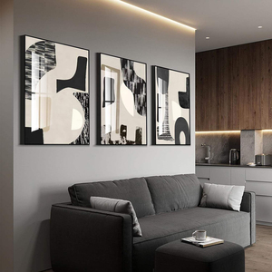 <span class=keywords><strong>Peinture</strong></span> murale en porcelaine cristalline, art abstrait minimaliste noir et blanc gris, décoration d'intérieur moderne de luxe en gros - Product Image 2