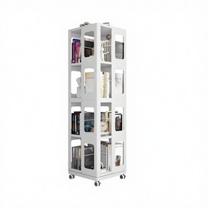 Librería Giratoria Moderna Blanca con Ruedas, Librería Giratoria de 360 Grados, Torre de Almacenamiento, Organizador - Product Image 2