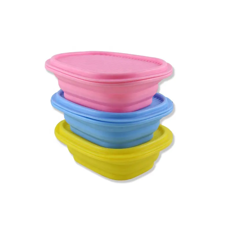 Online Hot Sell Fruit Protector Kids Siliconen Deksel Container Opvouwbare Siliconen Lunchbox Set