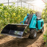 Mini-chargeuse compacte multifonctionnelle à moteur essence, design compact, avec godet de terrassement standard pour usage agricole et équestre