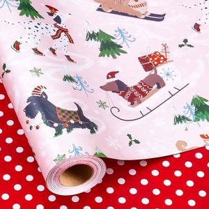Burymento Christmas Wrapping Paper <b>Pink</b> Dog Design 17 Inch X 32.8 Ft Reversible Gift <b>Wrap</b> For Holiday Crafting - Product Image 6