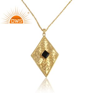 Pendentif carré en forme de pierre précieuse pour femmes, fait à la main, en Onyx noir, plaqué or, chaîne, livraison gratuite - Product Image 2