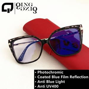 Lunettes photochromiques pour femmes, monture 2026, verres transitionnels <span class=keywords><strong>anti</strong></span>-lumière bleue, TR90, métal, charnière à ressort surdimensionnée, qingqing - Product Image 2