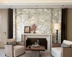 แผ่นหินอ่อนลายทองคำบราซิล Calacatta Gold สำหรับผนัง วิลล่า บันได เคาน์เตอร์ครัว <span class=keywords><strong>อ่าง</strong></span>ล้างหน้า - Product Image 5