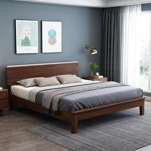 Modern <b>Minimalist</b> Rubberwood Bed Walnut Color 1.8m X 2m Platform Bed For Master Bedroom - Product Image 1