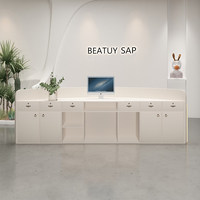 Comptoir d'accueil en forme d'arc pour studio de yoga, magasin de vêtements, salon de beauté - Design minimaliste moderne, finition cuite, matériau MDF