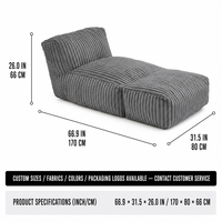 Fauteuil de salon sans structure en velours côtelé souple, style vintage, inclinable, à assise profonde, avec ottoman, emballé sous vide, pour chambre et salon