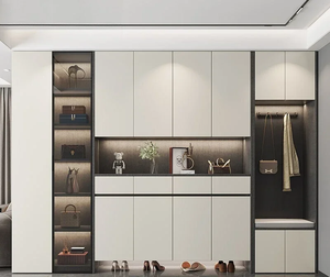 Meuble à chaussures sur mesure pour l'entrée de la maison, profil fin avec étagères pliables et porte-manteau - Product Image 1