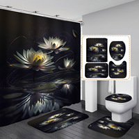 Ensemble de rideaux de douche 4 pièces de luxe, écologiques, design personnalisé, antibactériens, imprimé floral, tapis de bain moderne en polyester pour la maison et l'hôtel