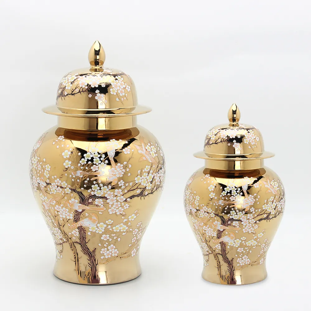 J068 Luxury hand painted ceramic flower jar home decor custom gold flower storage vase sets