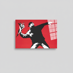 Elegant Banksy <b>Flower</b> Thrower Printed Canvas - Graffiti Street Art Decor,TEMPERED GLASS ART - Product Image 2