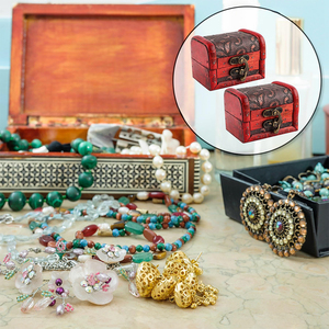 Boîtes à Bijoux en Bois Vintage Petit Coffre au Trésor Anneaux en Bois Cas avec Serrure pour Stockage - Product Image 3