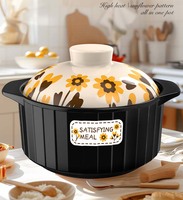 Casseroles en céramique peintes à la main modernes noires pour la maison, pot à soupe, couvercle en céramique, compatible lave-vaisselle, écologique, compatible cuisinière à gaz