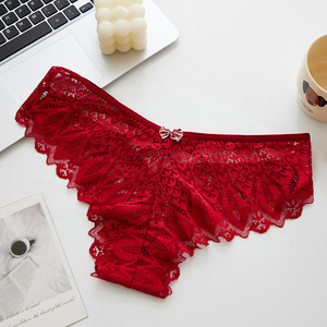 Damen-Slips Sexy Spitzenunterwäsche Atmungsaktive und Weiche Damenslips Mittlere Taille Ausgeschnittener Slip - Product Image 5