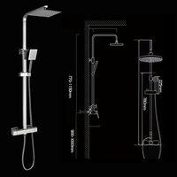 Ensemble de douche carré moderne GEE-N en acier inoxydable noir avec robinets à débit contrôlé, jet de pluie doux et mitigeur de douche à double poignée