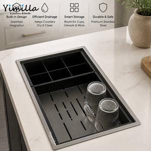 Escurridor de Platos <span class=keywords><strong>Empotrado</strong></span> de Acero Inoxidable 304 con Organizador de Utensilios, Rejilla de Secado Integrada para Fregaderos de Cocinas Comerciales y Residenciales - Product Image 1