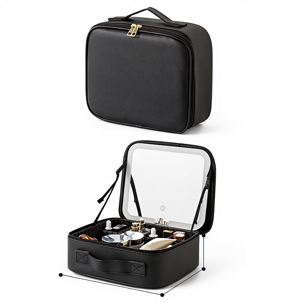 Borsa per trucchi nera con LED