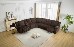 Modern Brown Corduroy L-Shape Sectional Sofa Luxury Living Room Furniture <b>Convertible</b> Recliner Couch <b>Bed</b> Set for Apartment Use - Product Image 2
