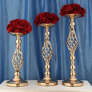 ゴールドメタル花瓶ローソク足テーブルセンターピースピラーローソク足結婚式の装飾結婚式のセンターピース
