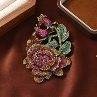 Bros Bunga Peony Desain Mewah dengan Berlian Penuh