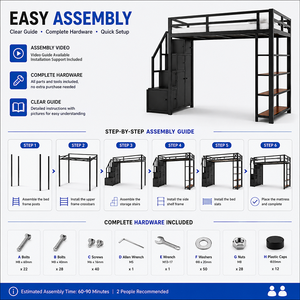 Muebles Modernos para Dormitorio de Apartamento, Estructura de Cama Alta de Acero para Adultos, Litera Tipo Loft con Escaleras - Product Image 6