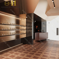 Vitrine de présentation de parfums de luxe en bois brun chaud haut de gamme pour l'agencement intérieur