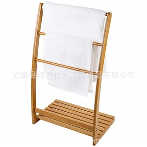 Porte-serviettes en bambou à 3 barres, pliable, sur pied, pour salle de bain et usage domestique - Product Image 3