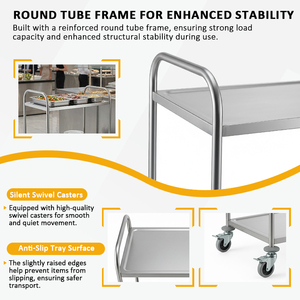 Коммерческая кухонная тележка из нержавеющей стали, 2/3-ярусная, для инструментов и сервировки, для использования в ресторанах и отелях - Product Image 4