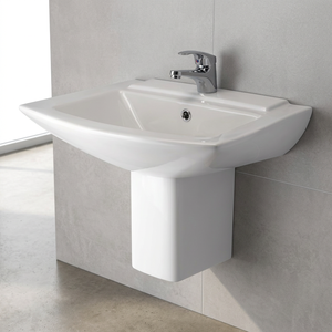 Lavabo demi-pied en céramique de style européen avec design en marbre blanc et granit - Product Image 2