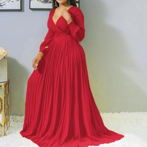 Robe longue en mousseline vintage taille empire pour femme, été <span class=keywords><strong>2022</strong></span>, col en V profond, jupe plissée devant, couleur unie, coupe évasée - Product Image 4