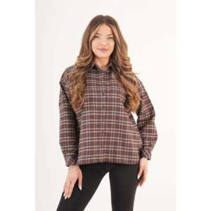 Camisa de Mujer a Cuadros con Botones, Estilo Leñador, Color Café - Product Image 4