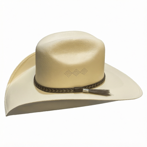 Sombrero Vaquero Beige de Poliéster con Banda Trenzada y Borla de Plumas, Unisex, Ala Ancha, para Exteriores, Cuatro Estaciones, 58-60CM, Casual para Adultos - Product Image 1