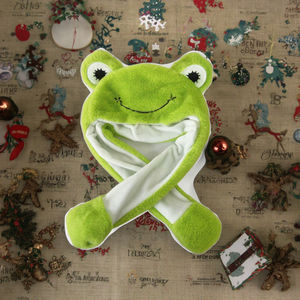 사용자 정의 녹색 가짜 모피 개구리 디자이너 모자 어린이 십대 공기 펌핑 이동 귀 겨울 캐주얼 낚시 코스프레 파티 멋진 만화 - Product Image 1