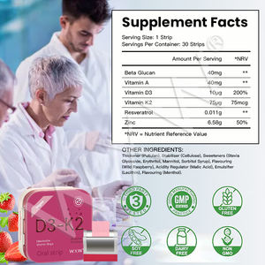 Venta caliente vitamina K2 D3 tira oral soporte suplemento energético caramelo disolución tira oral película - Product Image 2