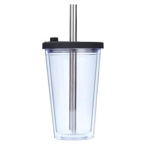 Portable 16oz Double Layer AS Straw Tumbler With Metal Straw Dishwasher Safe & <b>Reusable</b> Colorful Travel <b>Cup</b> - Product Image 4