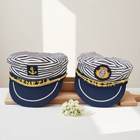 Chapeaux de fête en gros à rayures noires et blanches, style capitaine, avec ancre dorée, pour yacht de Venise