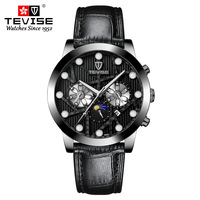 Montre mécanique automatique noire pour homme, étanche, avec phase lunaire et grand cadran