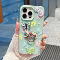 Coque de téléphone 2-en-1 BAILI Factory avec support papillon et gelée, pour iPhone 17 Air 16 15 14 Plus 13 Pro, avec breloque nœud coloré