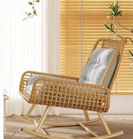 Chaise inclinable pivotante pour adulte en rotin rétro en bois pour chambre et balcon pour les loisirs pause déjeuner sommeil-utilisation en extérieur