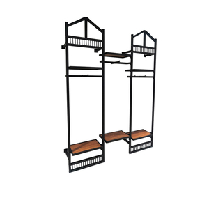 Tienda al por menor decoración MDF del grano de madera de hierro negro pared ropa Display Rack - Product Image 1