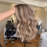 Perruque Lace Front 13x4 Blonde Cendrée Balayage Ondulée Coupe Bob Pré-Pluckée Sans Colle Courte Cheveux Humains pour Femmes