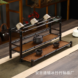 Soporte de tazas de té de varias capas para escritorio, hecho de bambú púrpura o tapete de bambú, con un escurridor de tazas de doble capa y juego de té - Product Image 3