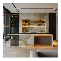 Ensemble d'unités de cuisine de luxe en contreplaqué à surface solide, meuble d'angle moderne, armoire murale de cuisine avec système de levage